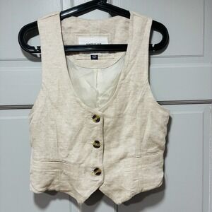American Eagle Women Vest Linen-Blend Button Top Beige Size Small‎ Casual Linen